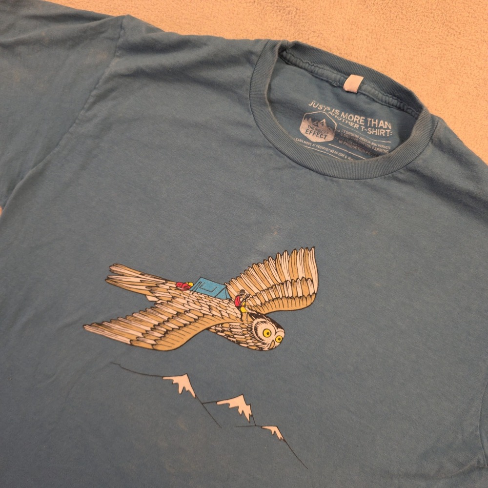 KEEN owl Graphic T-Shirt Mens Large Blue Crewneck Outdoor Organic Cotton USA